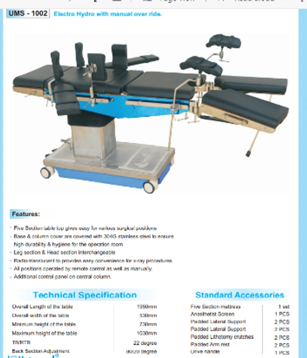 Unisearch Medicare Electric Hydro Manual Over Ride Table